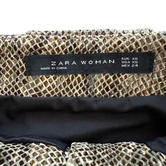 Zara Faux Leather Skirt Hogh Rise Snakeskin Front Button Neutral Tan Brown Belte - Picture 5 of 7